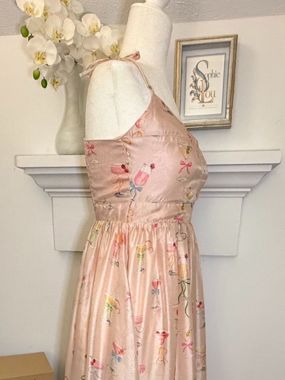 En Saison NWT Pink Cocktail Print Satin Midi Dress S - Picture 5 of 13